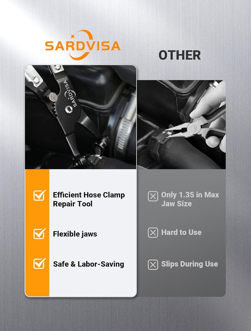 SARDVISA كماشة مشابك الخرطوم، أداة مشابك خرطوم ثقيلة مع تروس قفل ومقبض غير قابل للانزلاق باللون الأسود، أداة إصلاح سيارات احترافية لإزالة وتركيب مشابك من نوع الحلقة ومشابك من نوع الزنبرك - Image 5